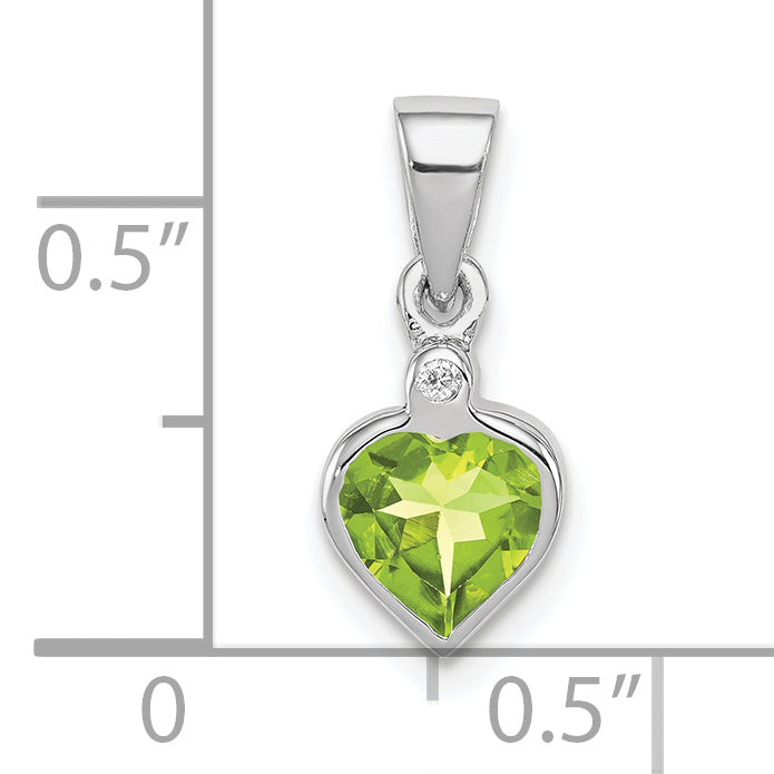 Sterling Silver Rhodium Plated Peridot And Diamond Pendant