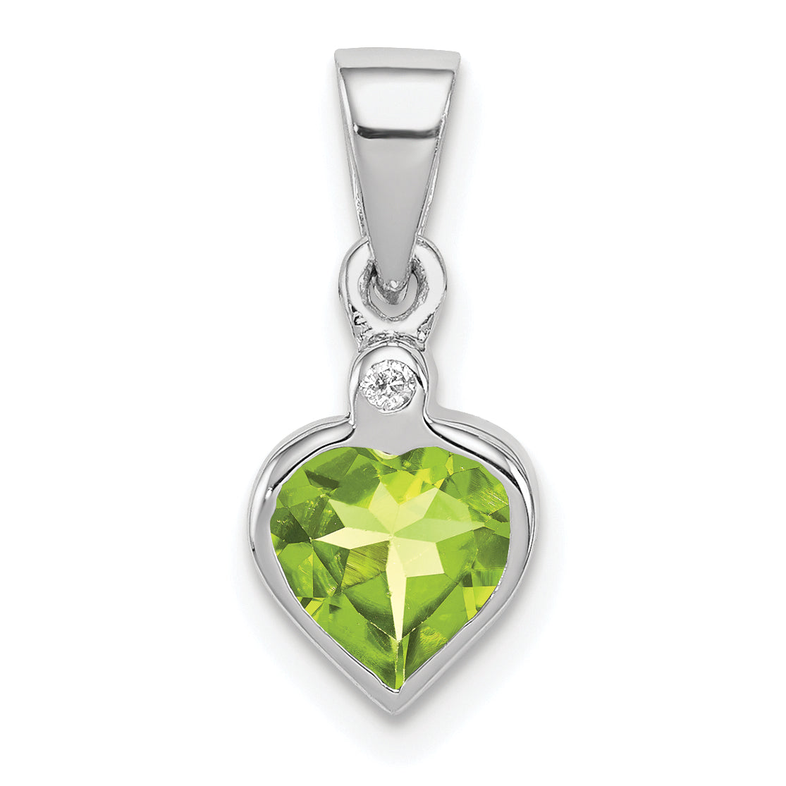 Sterling Silver Rhodium Plated Peridot And Diamond Pendant