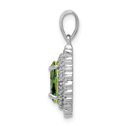 Sterling Silver Rhodium Plated Peridot And Diamond Pendant