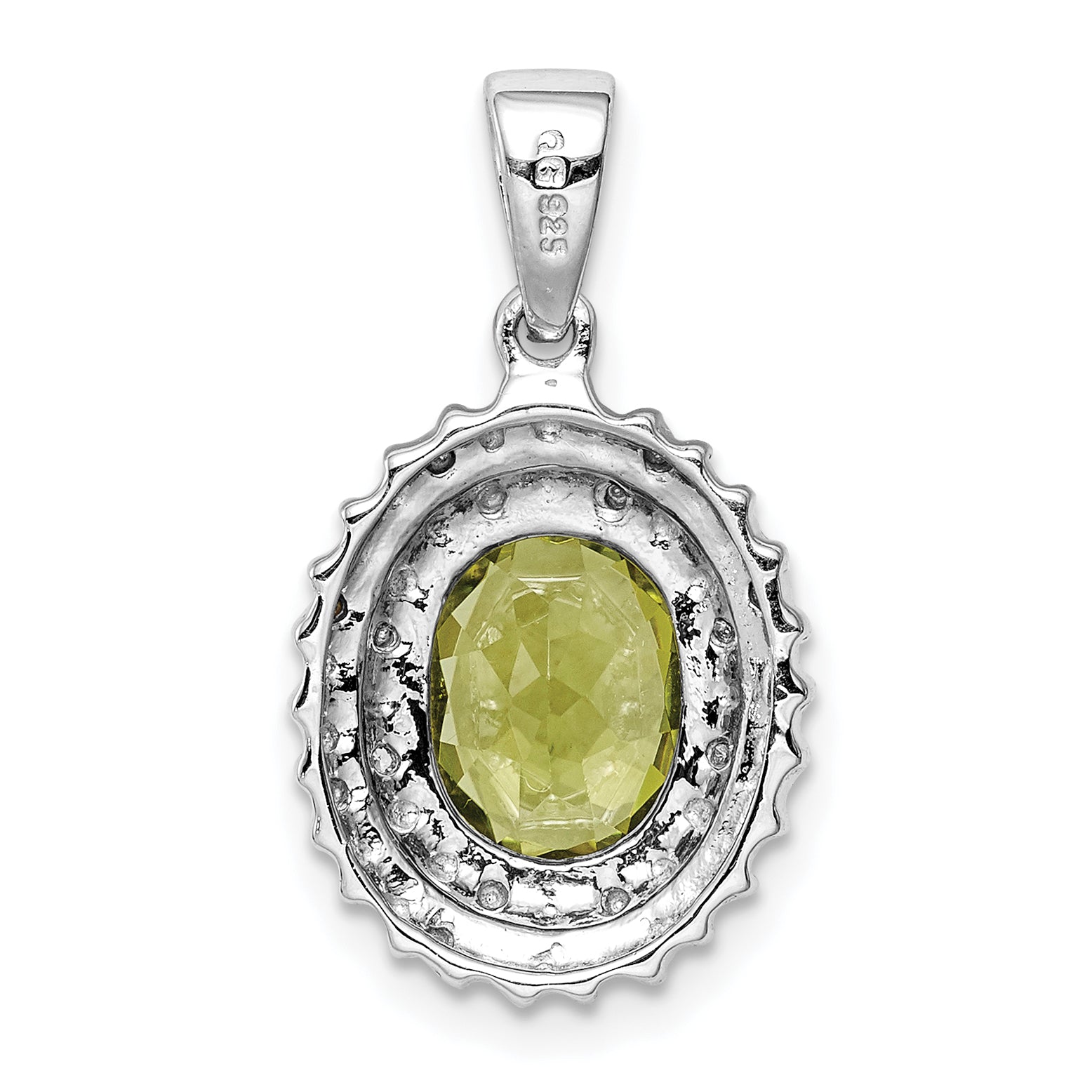 Sterling Silver Rhodium Plated Peridot And Diamond Pendant