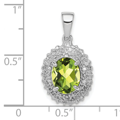 Sterling Silver Rhodium Plated Peridot And Diamond Pendant