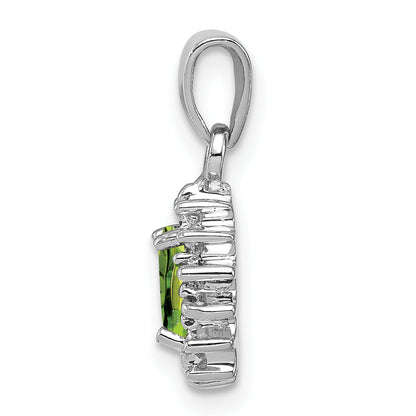 Sterling Silver Rhodium Plated Peridot And Diamond Pendant