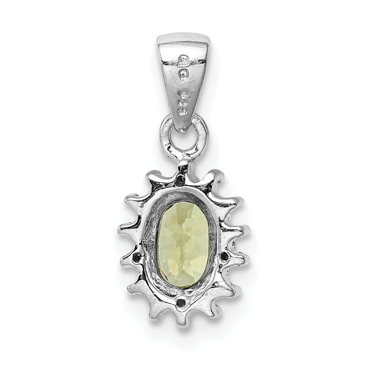 Sterling Silver Rhodium Plated Peridot And Diamond Pendant