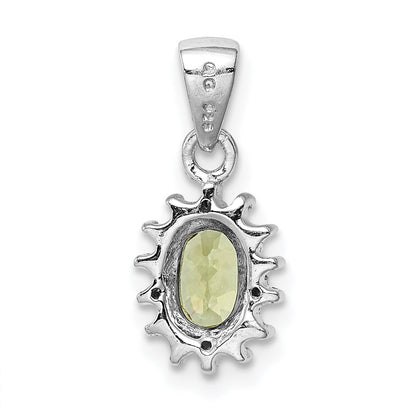 Sterling Silver Rhodium Plated Peridot And Diamond Pendant