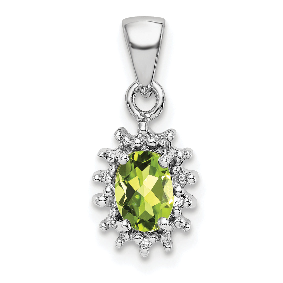 Sterling Silver Rhodium Plated Peridot And Diamond Pendant