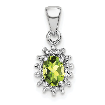 Sterling Silver Rhodium Plated Peridot And Diamond Pendant