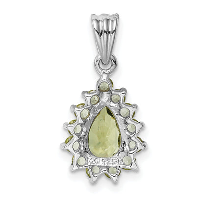 Sterling Silver Rhodium Plated Peridot Pear-Shaped Pendant