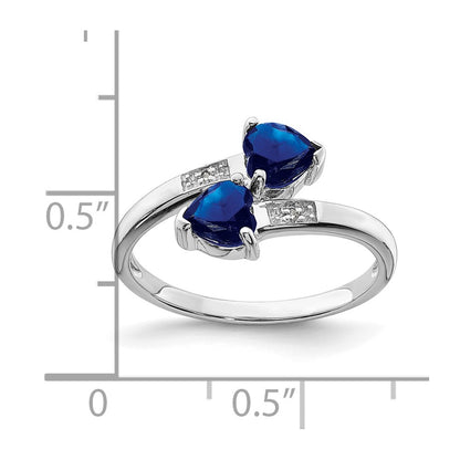 Sterling Silver Rhodium-Plated Dark Sapphire & Diamond Heart Ring