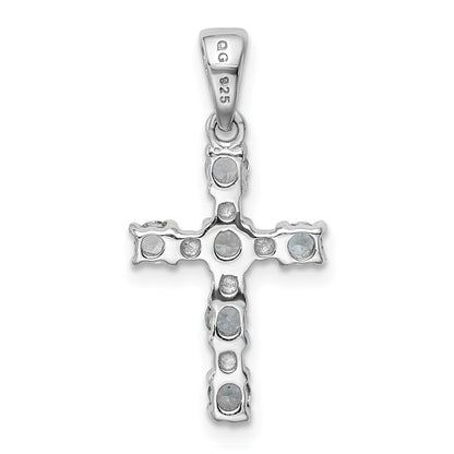 Sterling Silver Rhodium-Plated Aquamarine & Diamond Accent Cross Pendant