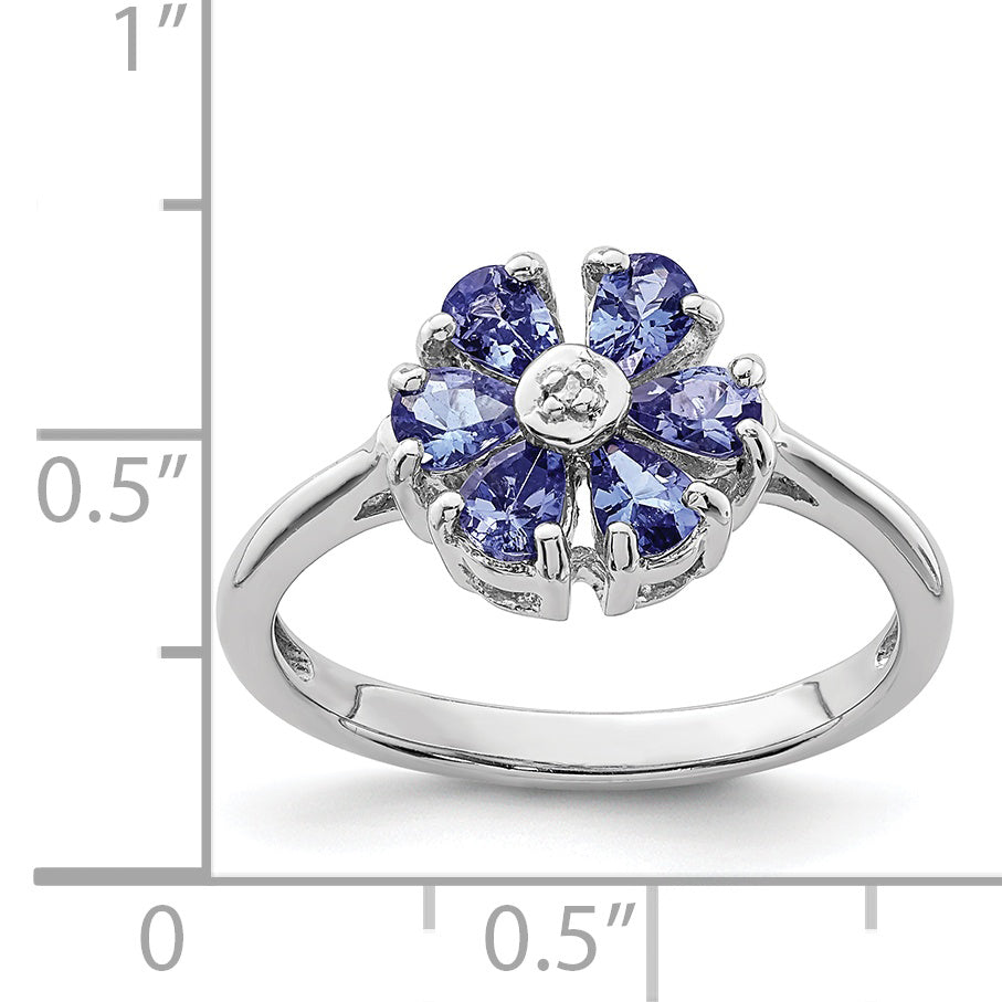 Sterling Silver Rhodium Tanzanite & Diam. Ring