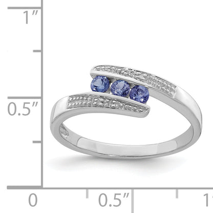 Sterling Silver Rhodium Tanzanite & Diam. Ring