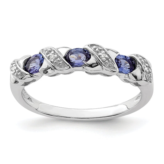 Sterling Silver Rhodium Tanzanite & Diam. Ring
