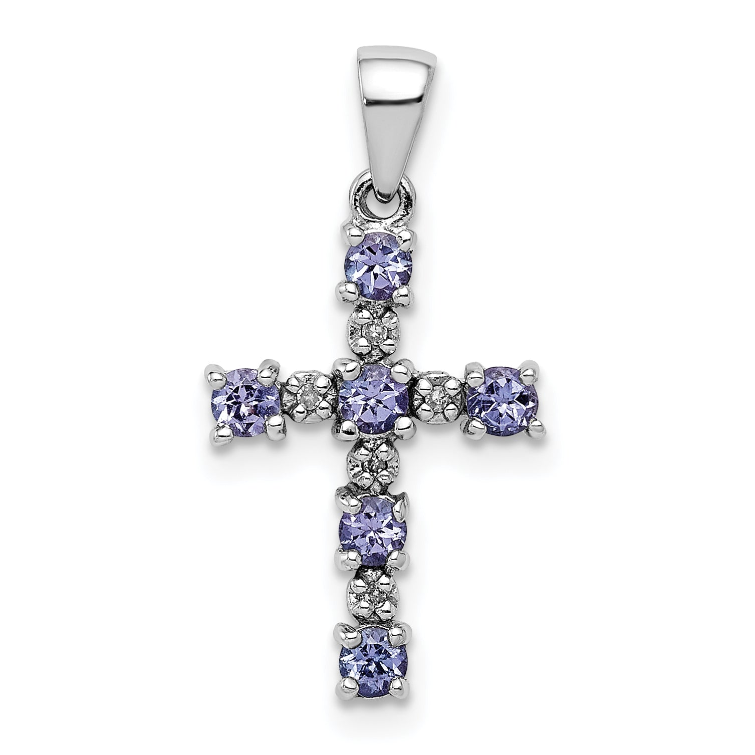 Sterling Silver Rhodium-Plated Tanzanite & Diamond Pendant
