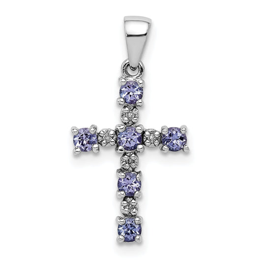 Sterling Silver Rhodium-Plated Tanzanite & Diamond Pendant