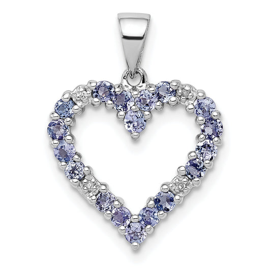 Sterling Silver Rhodium-Plated Tanzanite & Diamond Pendant