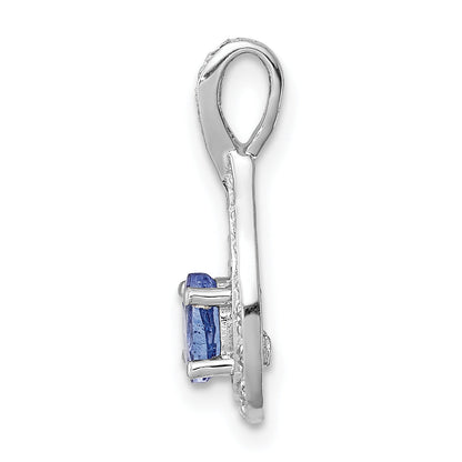 Sterling Silver Rhodium-Plated Tanzanite & Diamond Pendant