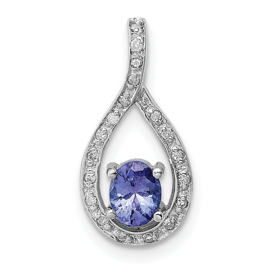 Sterling Silver Rhodium-Plated Tanzanite & Diamond Pendant