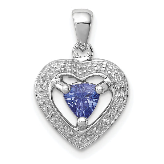 Sterling Silver Rhodium-Plated Tanzanite & Diamond Pendant
