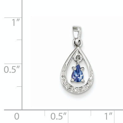 Sterling Silver Rhodium-Plated Tanzanite & Diamond Pendant