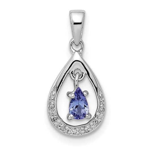 Sterling Silver Rhodium-Plated Tanzanite & Diamond Pendant