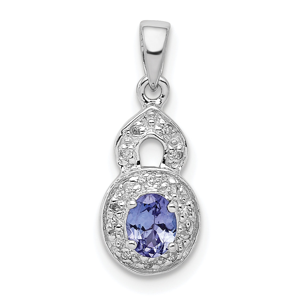 Sterling Silver Rhodium-Plated Tanzanite & Diamond Pendant