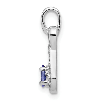 Sterling Silver Rhodium-Plated Tanzanite & Diamond Pendant
