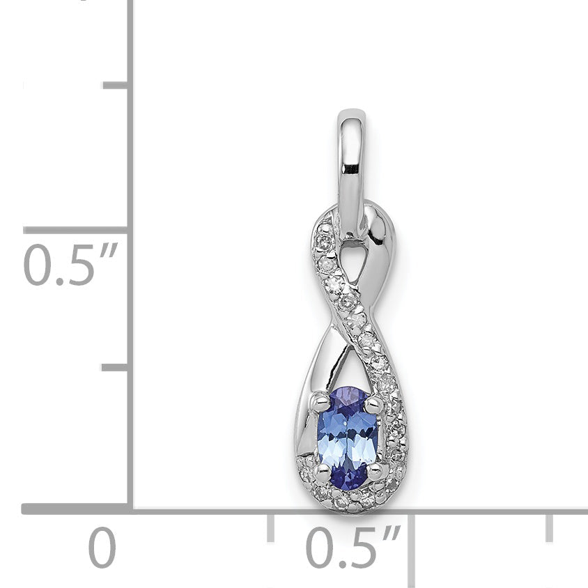 Sterling Silver Rhodium-Plated Tanzanite & Diamond Pendant