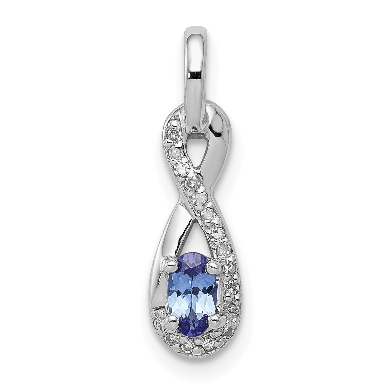 Sterling Silver Rhodium-Plated Tanzanite & Diamond Pendant
