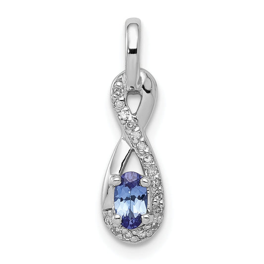 Sterling Silver Rhodium-Plated Tanzanite & Diamond Pendant