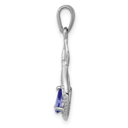 Sterling Silver Rhodium-Plated Tanzanite & Diamond Pendant