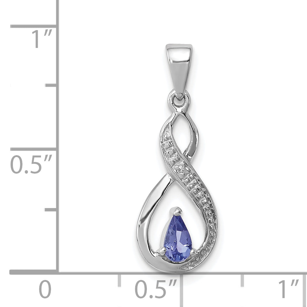 Sterling Silver Rhodium-Plated Tanzanite & Diamond Pendant