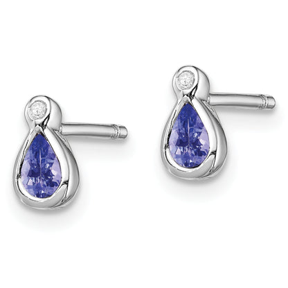 Sterling Silver Rhodium-Plated Tanzanite & Diamond Earrings