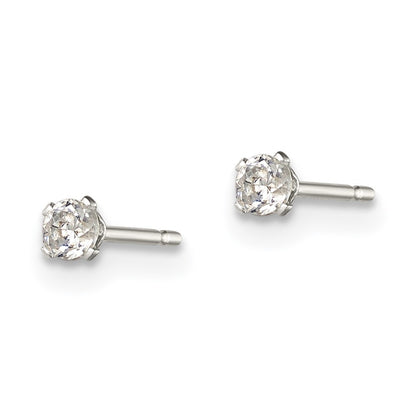 Sterling Silver Polished Children'S 2.5mm Round Snap Set Cz Stud Earrings