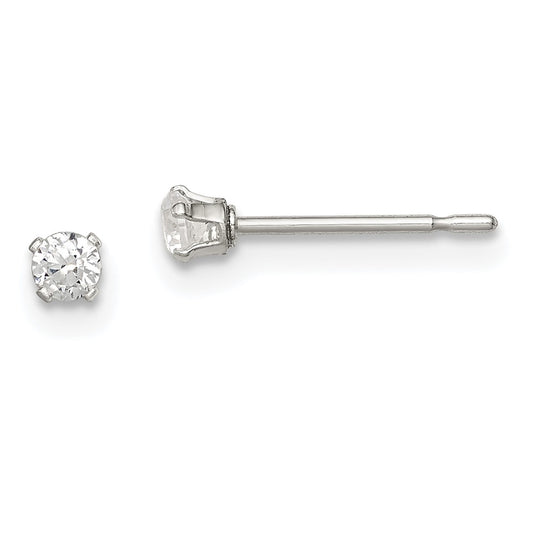 Sterling Silver Polished Children'S 2.5mm Round Snap Set Cz Stud Earrings