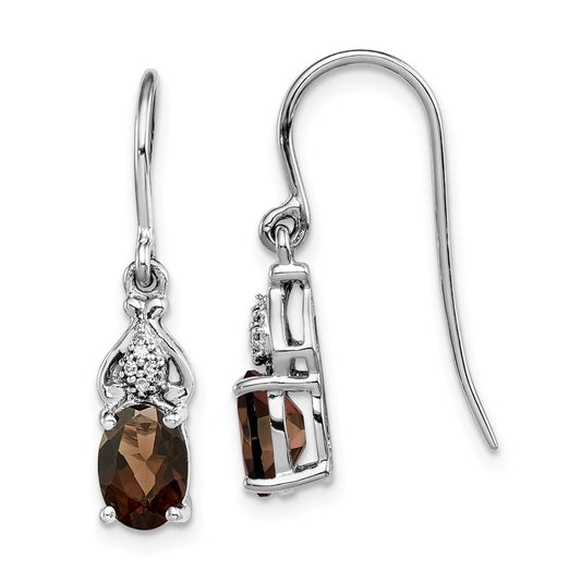 Sterling Silver Rhodium-Plated Diamond And Smoky Quartz Earrings