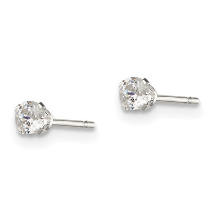 Sterling Silver Polished Children'S 3mm Round Snap Set Cz Stud Earrings