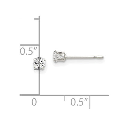 Sterling Silver Polished Children'S 3mm Round Snap Set Cz Stud Earrings