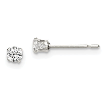 Sterling Silver Polished Children'S 3mm Round Snap Set Cz Stud Earrings