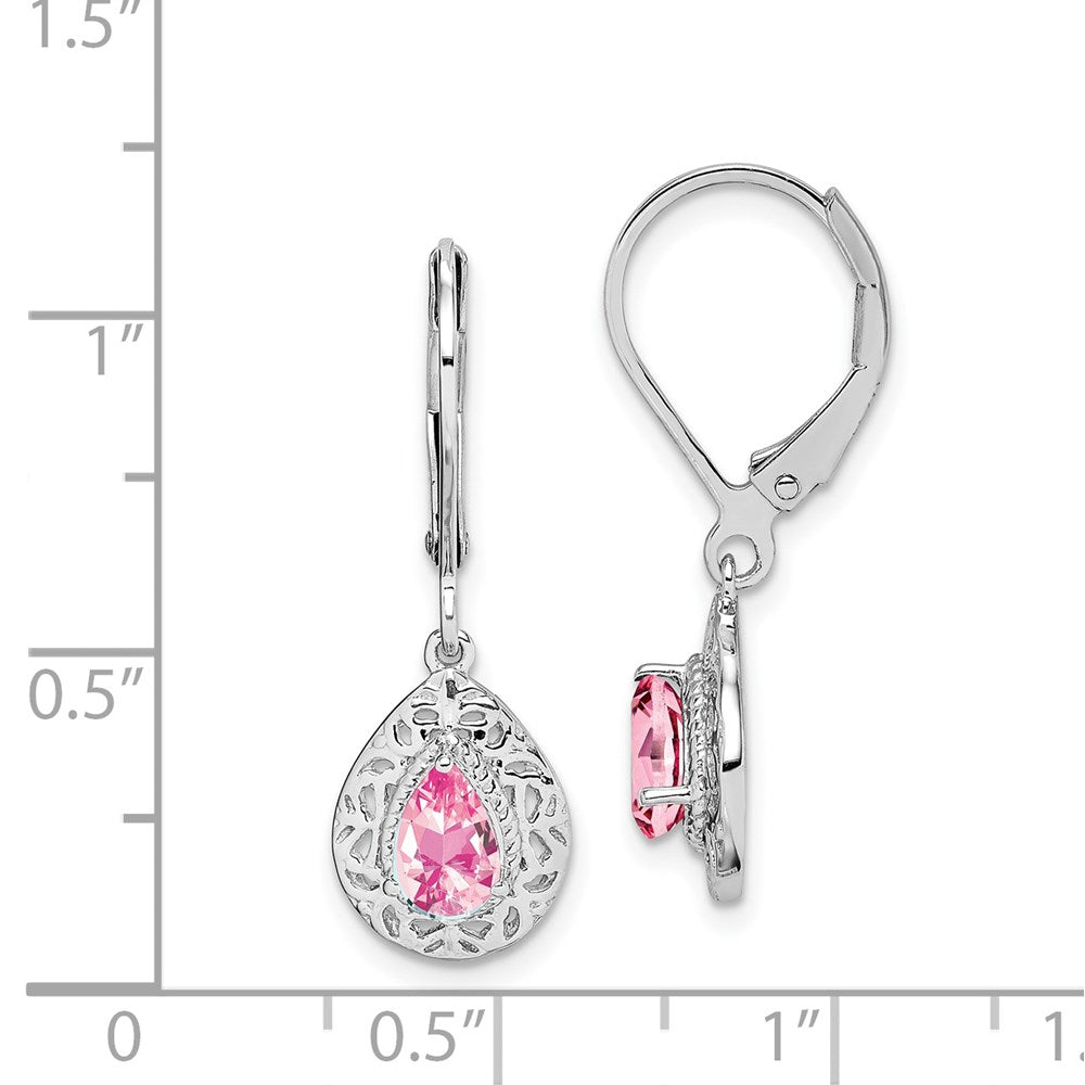 Sterling Silver Rhodium-Plated Pink Tourmaline Lever Back Earrings