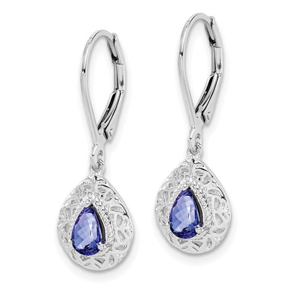 Sterling Silver Rhodium-Plated Tanzanite Lever Back Earrings