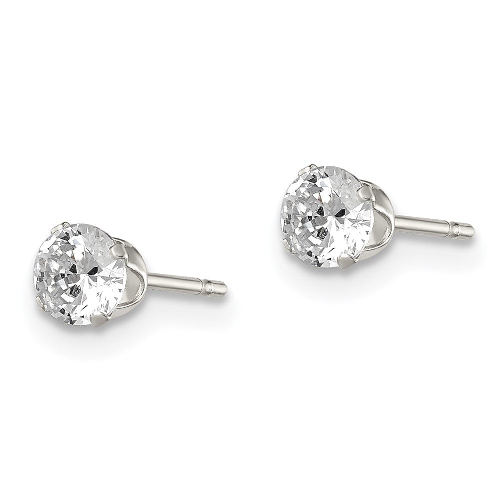 Sterling Silver 4mm Round Snap Set Cz Stud Earrings