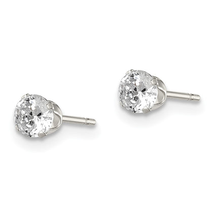 Sterling Silver 4mm Round Snap Set Cz Stud Earrings