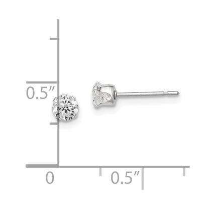 Sterling Silver 4mm Round Snap Set Cz Stud Earrings