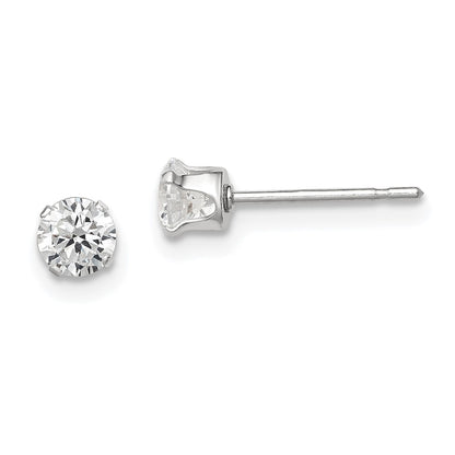 Sterling Silver 4mm Round Snap Set Cz Stud Earrings