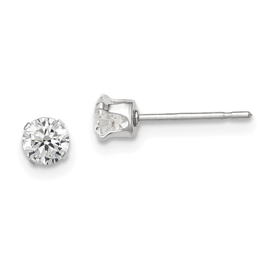 Sterling Silver 4mm Round Snap Set Cz Stud Earrings