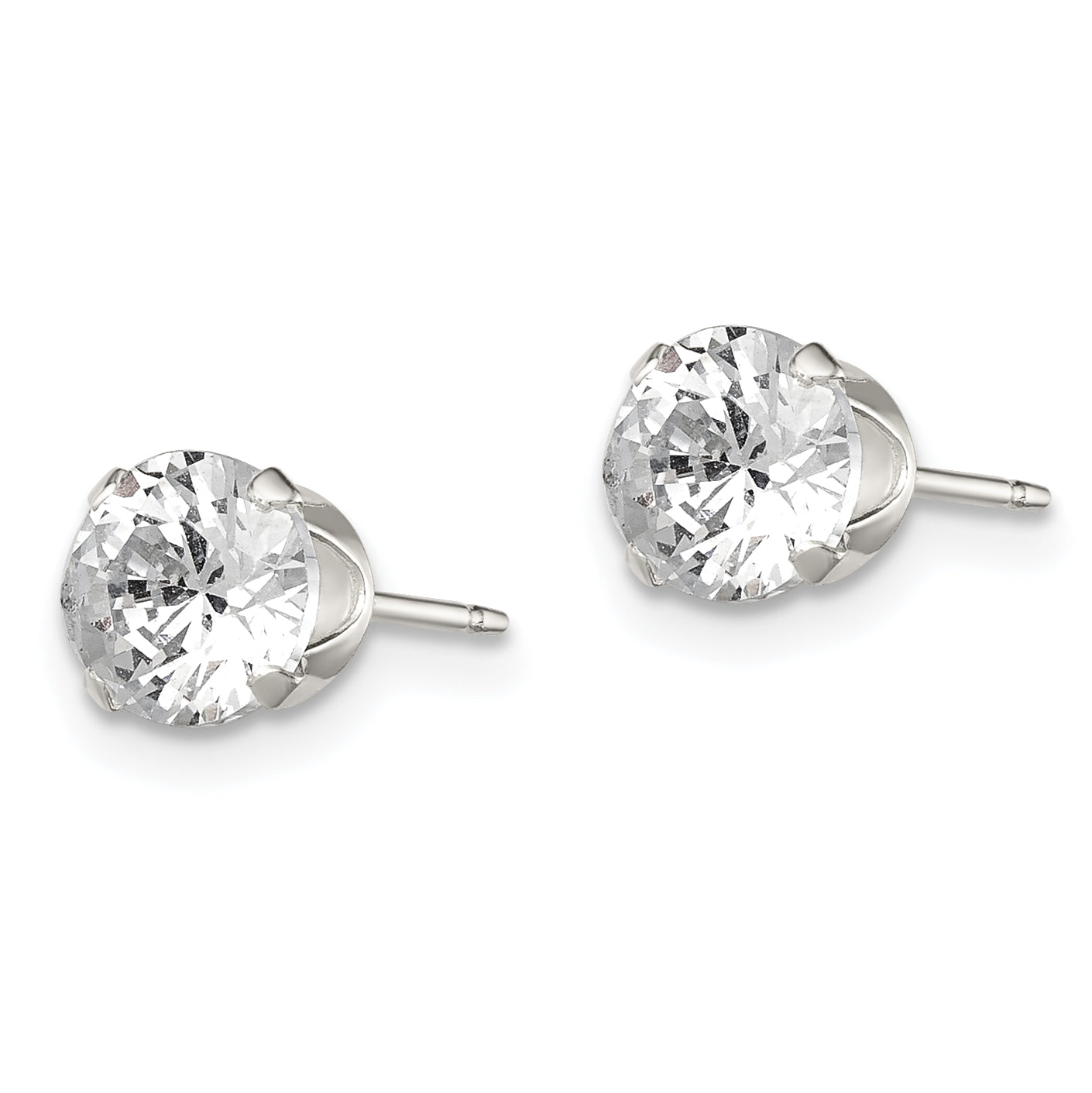 Sterling Silver 6mm Round Snap Set Cz Stud Earrings