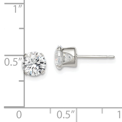Sterling Silver 6mm Round Snap Set Cz Stud Earrings