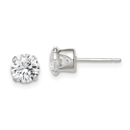 Sterling Silver 6mm Round Snap Set Cz Stud Earrings