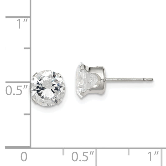 Sterling Silver 7mm Round Snap Set Cz Stud Earrings