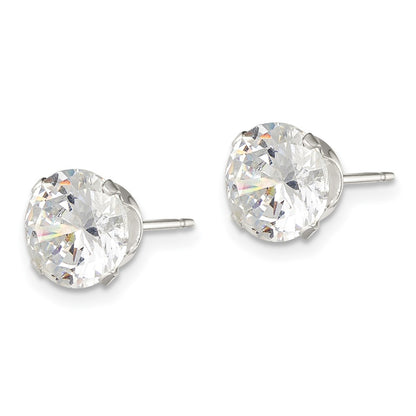 Sterling Silver 8mm Round Snap Set Cz Stud Earrings